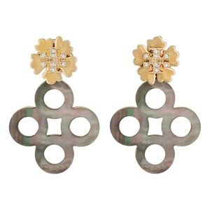Tory Burch Kira Logo Clover Pavé Front/Back Earrings